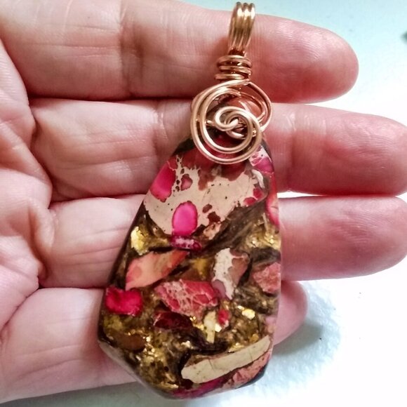 HANDMADE! One-of-a-kind Fuchsia Pink & Brown SeaSediment Jasper Pendant! - Picture 7 of 9